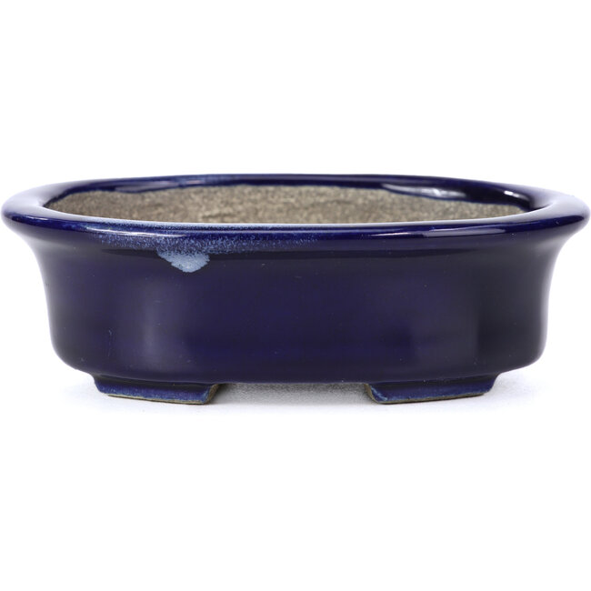 Oval blue bonsai pot by Terahata Satomi Mazan - 110 x 85 x 33 mm