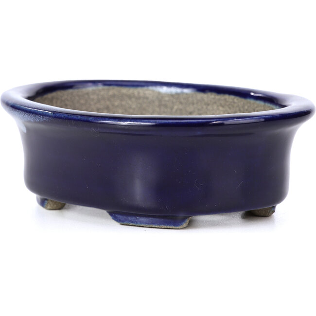 Ovale blauwe bonsaipot van Terahata Satomi Mazan - 110 x 85 x 33 mm