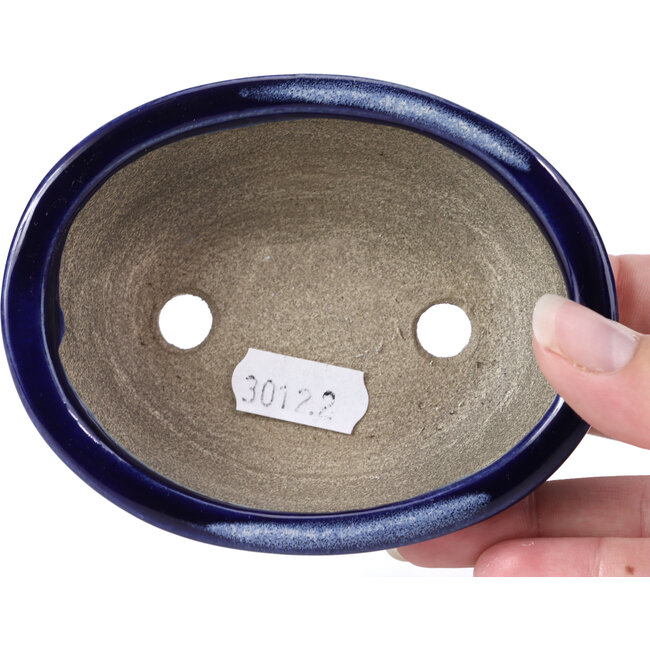 Maceta de bonsái azul ovalada de Terahata Satomi Mazan - 110 x 85 x 33 mm