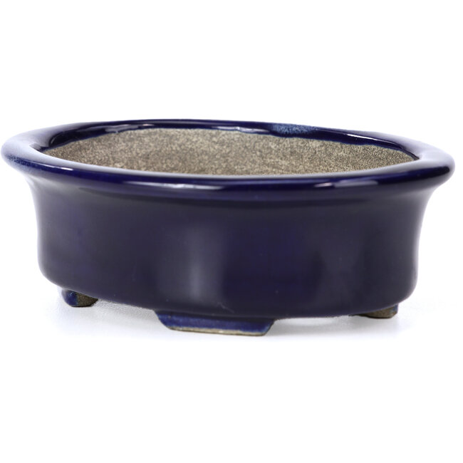 Oval blue bonsai pot by Terahata Satomi Mazan - 110 x 85 x 33 mm