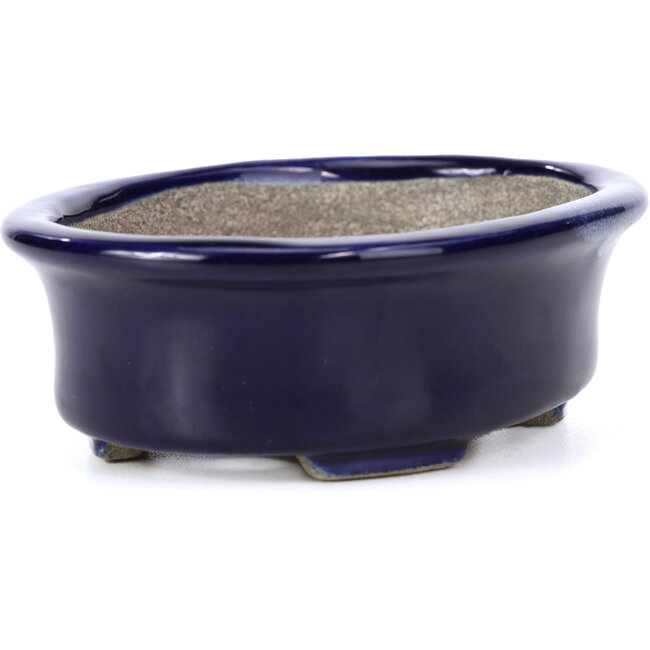 Ovale blauwe bonsaipot van Terahata Satomi Mazan - 110 x 85 x 33 mm