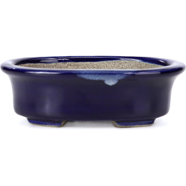 Maceta de bonsái azul ovalada de Terahata Satomi Mazan - 110 x 85 x 33 mm