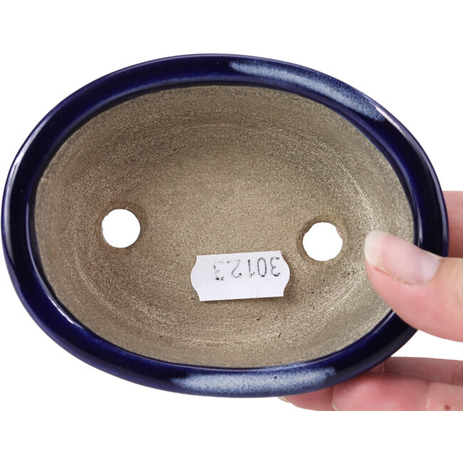 Pot à bonsaï ovale bleu par Terahata Satomi Mazan - 110 x 85 x 33 mm