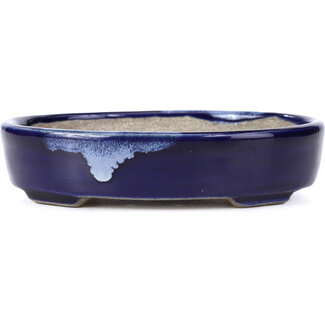 Satomi Mazan, Mazan Terahata 140 mm oval blue bonsai pot by Terahata Satomi Mazan, Tokoname, Japan