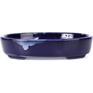  Satomi Mazan, Mazan Terahata 157 mm oval blue bonsai pot by Terahata Satomi Mazan, Tokoname, Japan