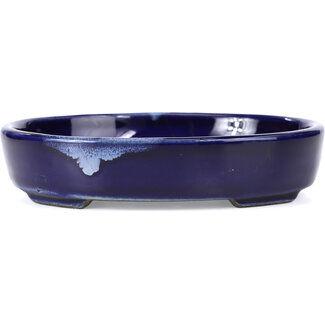 Satomi Mazan, Mazan Terahata 157 mm oval blue bonsai pot by Terahata Satomi Mazan, Tokoname, Japan