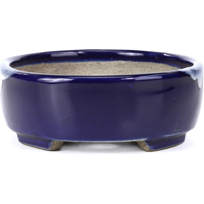 Oval blue bonsai pot by Terahata Satomi Mazan - 160 x 132 x 47 mm