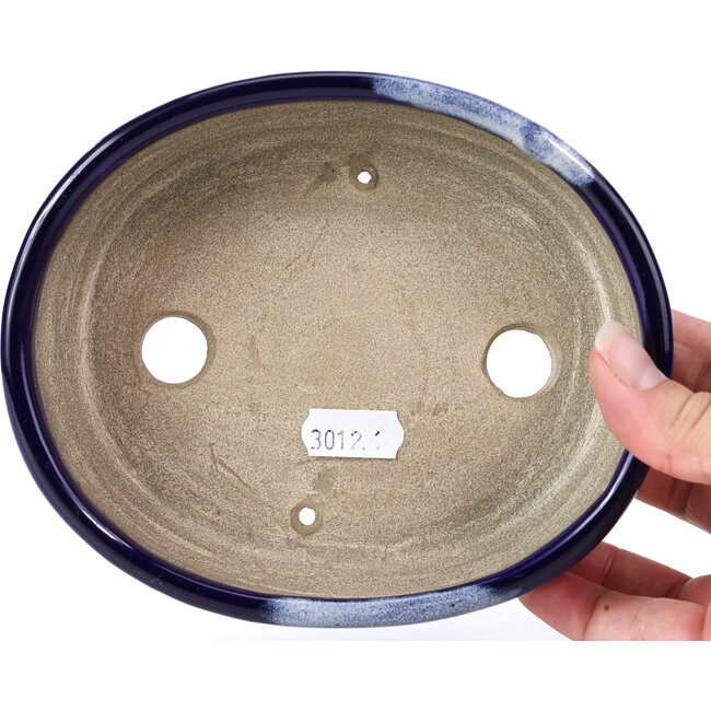 Ovale blauwe bonsaipot van Terahata Satomi Mazan - 160 x 132 x 47 mm