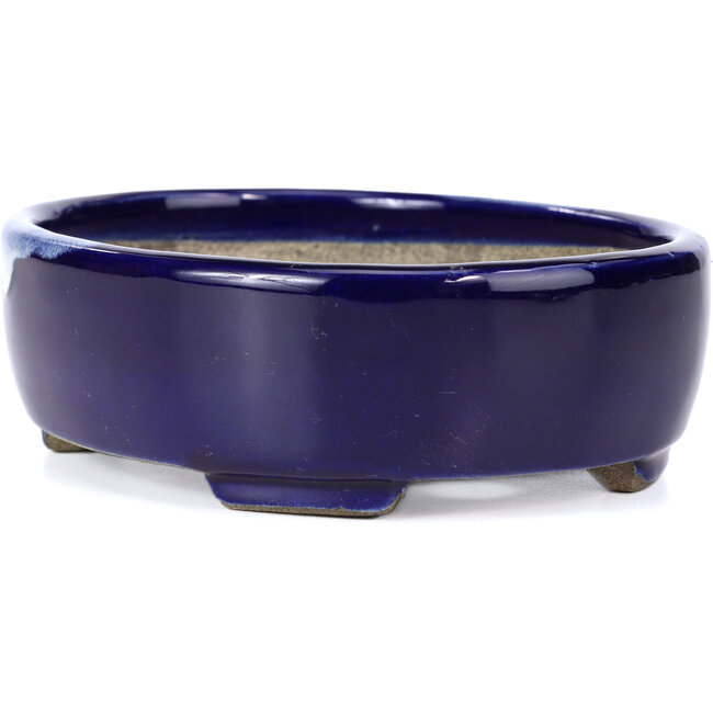 Vaso ovale per bonsai blu di Terahata Satomi Mazan - 160 x 132 x 47 mm