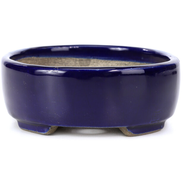 Maceta de bonsái azul ovalada de Terahata Satomi Mazan - 160 x 132 x 47 mm
