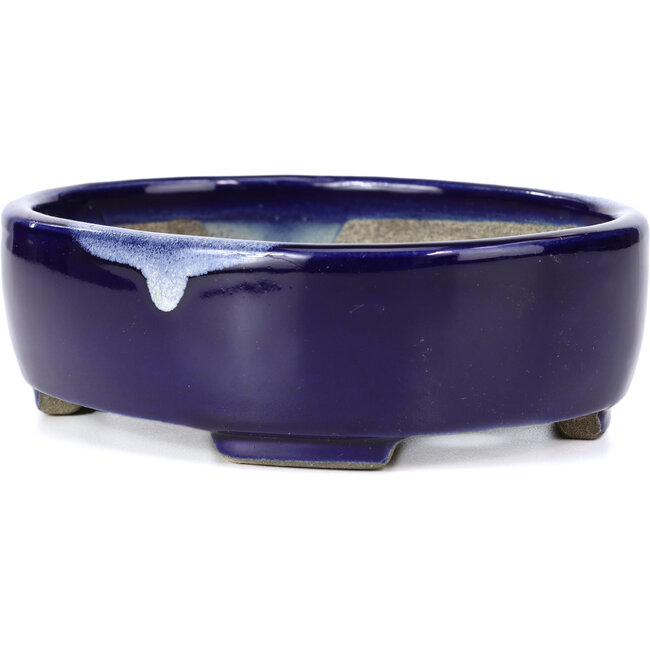 Pot à bonsaï ovale bleu par Terahata Satomi Mazan - 160 x 132 x 47 mm