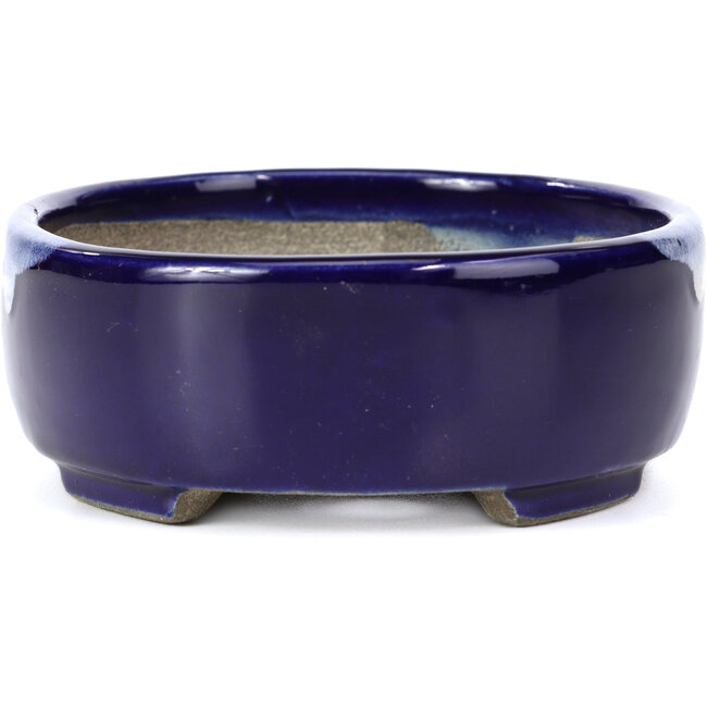 Oval blue bonsai pot by Terahata Satomi Mazan - 160 x 132 x 47 mm