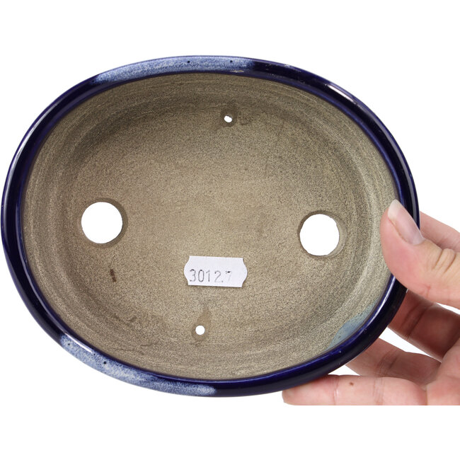 Maceta de bonsái azul ovalada de Terahata Satomi Mazan - 160 x 132 x 47 mm