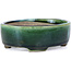 Oval green bonsai pot by Terahata Satomi Mazan - 158 x 130 x 50 mm