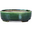 Oval green bonsai pot by Terahata Satomi Mazan - 158 x 130 x 50 mm