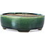 Oval green bonsai pot by Terahata Satomi Mazan - 158 x 130 x 50 mm