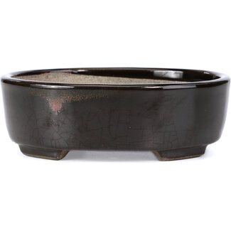  Satomi Mazan, Mazan Terahata 163 mm oval brown bonsai pot by Terahata Satomi Mazan, Tokoname, Japan