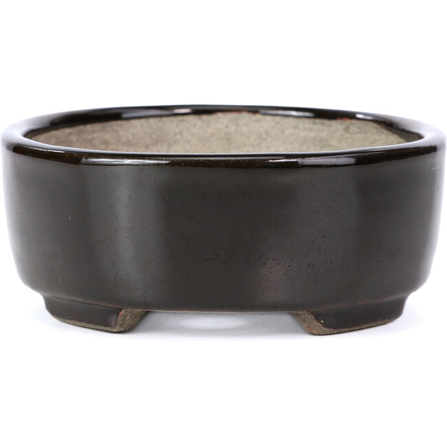 Ovale bruine bonsaipot van Terahata Satomi Mazan - 163 x 132 x 49 mm