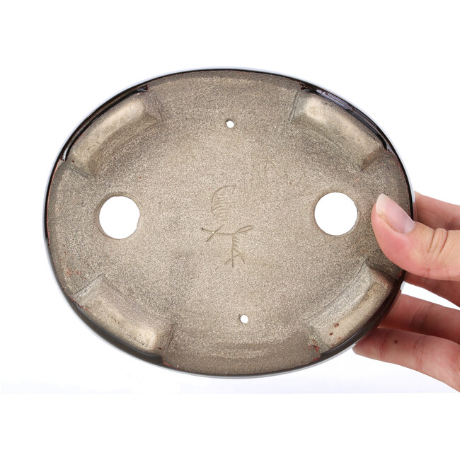 Pot à bonsaï ovale marron par Terahata Satomi Mazan - 163 x 132 x 49 mm