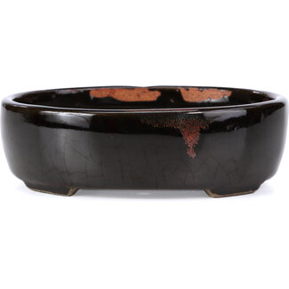  Satomi Mazan, Mazan Terahata 145 mm oval brown bonsai pot by Terahata Satomi Mazan, Tokoname, Japan