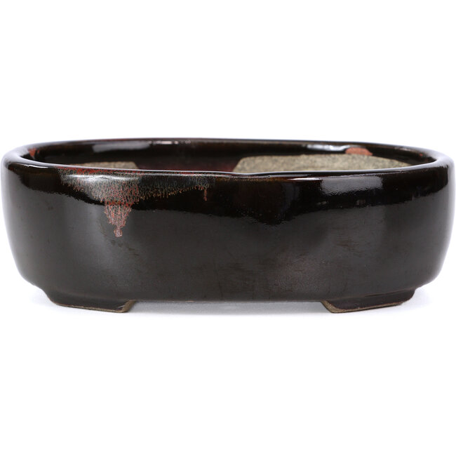 Oval brown bonsai pot by Terahata Satomi Mazan - 145 x 115 x 45 mm