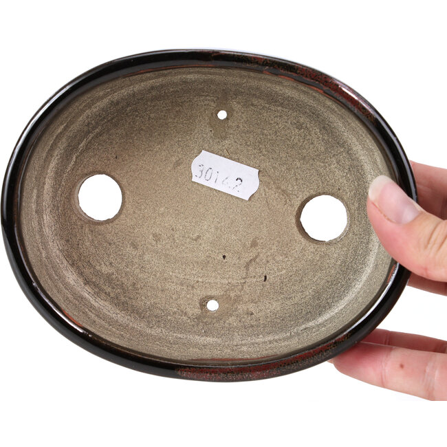 Vaso per bonsai ovale marrone di Terahata Satomi Mazan - 145 x 115 x 45 mm