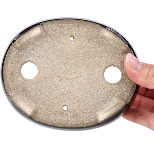 Ovale bruine bonsaipot van Terahata Satomi Mazan - 145 x 115 x 45 mm