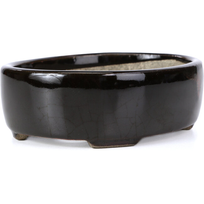 Vaso per bonsai ovale marrone di Terahata Satomi Mazan - 141 x 103 x 43 mm