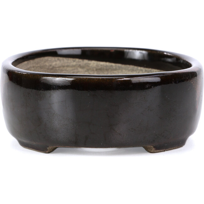 Vaso per bonsai ovale marrone di Terahata Satomi Mazan - 141 x 103 x 43 mm