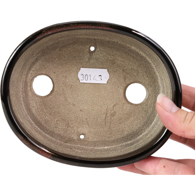 Ovale braune Bonsaischale von Terahata Satomi Mazan - 141 x 103 x 43 mm