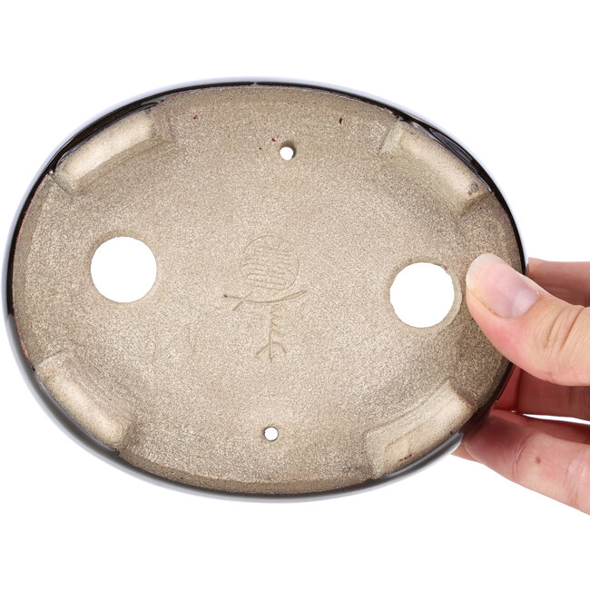 Maceta de bonsái marrón ovalada de Terahata Satomi Mazan - 141 x 103 x 43 mm