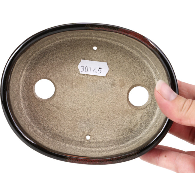 Vaso per bonsai ovale marrone di Terahata Satomi Mazan - 143 x 113 x 45 mm