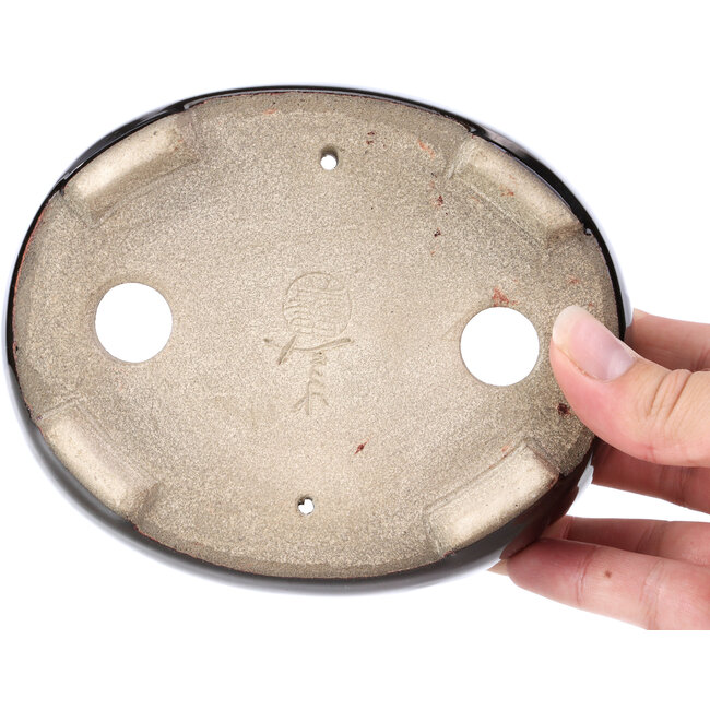 Ovale bruine bonsaipot van Terahata Satomi Mazan - 143 x 113 x 45 mm