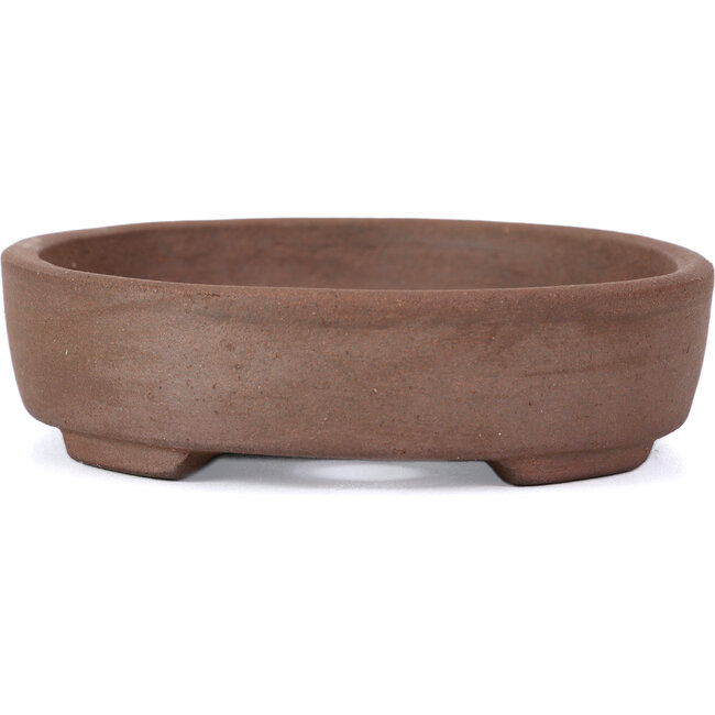 Oval unglazed bonsai pot by Terahata Satomi Mazan - 153 x 125 x 33 mm