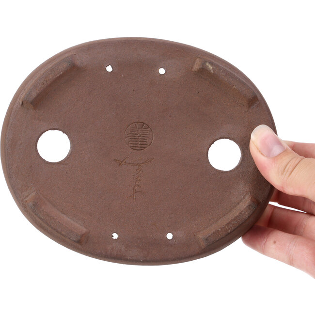 Ovale unglasierte Bonsaischale von Terahata Satomi Mazan - 153 x 125 x 33 mm