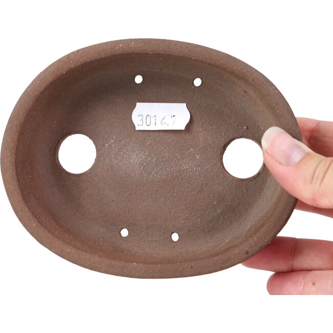Oval unglazed bonsai pot by Terahata Satomi Mazan - 130 x 102 x 31 mm
