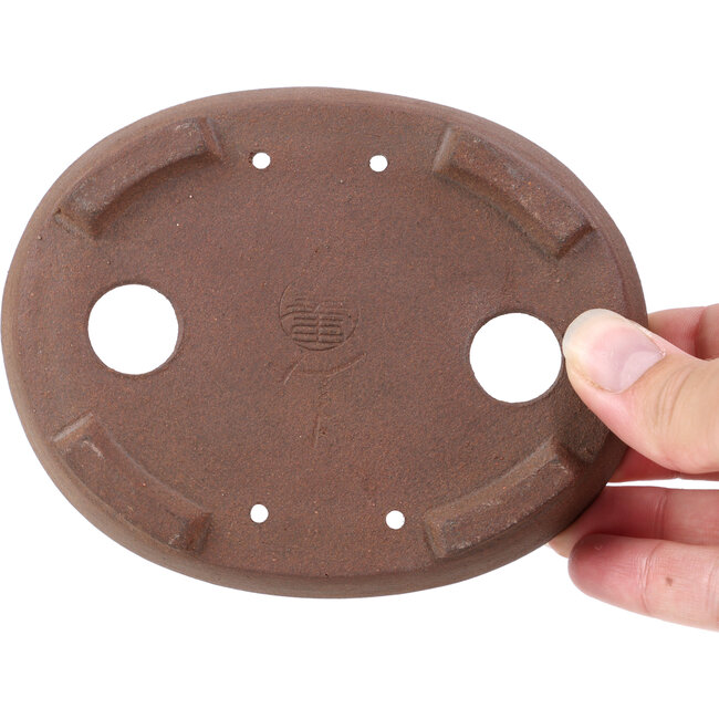 Pot à bonsaï ovale non émaillé par Terahata Satomi Mazan - 130 x 102 x 31 mm