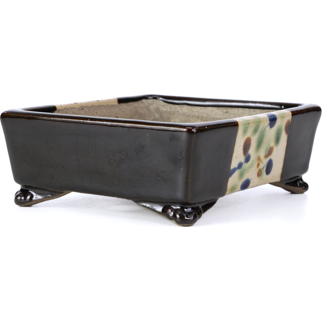 Maceta de bonsái marrón rectangular de Terahata Satomi Mazan - 155 x 131 x 54 mm