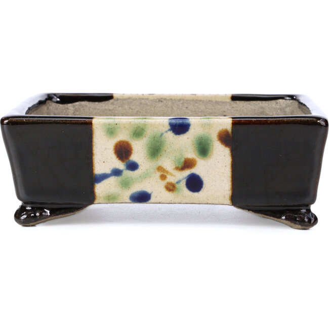 Rectangular brown bonsai pot by Terahata Satomi Mazan - 155 x 131 x 54 mm