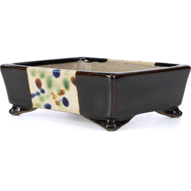 Pot à bonsaï rectangulaire marron par Terahata Satomi Mazan - 155 x 131 x 54 mm