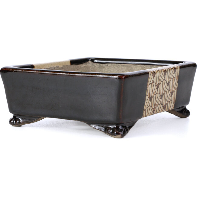 Pot à bonsaï rectangulaire marron par Terahata Satomi Mazan - 155 x 131 x 54 mm