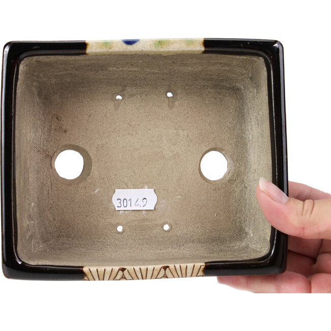 Vaso per bonsai rettangolare marrone di Terahata Satomi Mazan - 155 x 131 x 54 mm