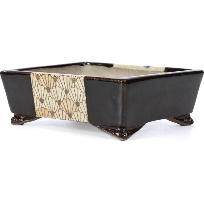 Rectangular brown bonsai pot by Terahata Satomi Mazan - 157 x 133 x 54 mm