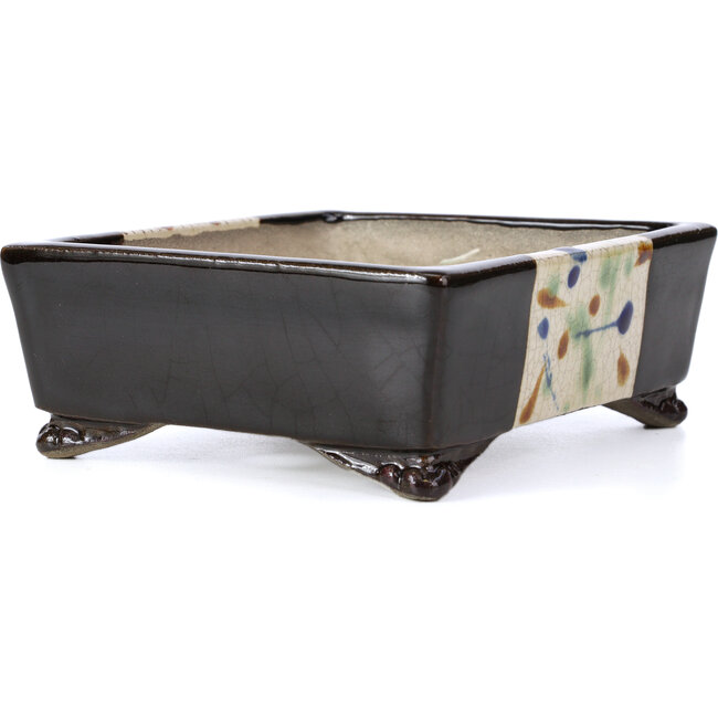 Rectangular brown bonsai pot by Terahata Satomi Mazan - 157 x 133 x 54 mm