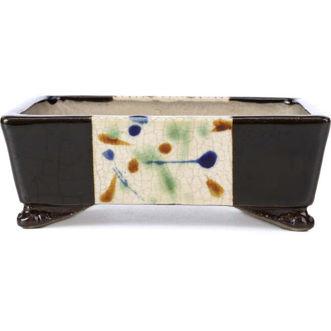 Rechteckige braune Bonsaischale von Terahata Satomi Mazan - 157 x 133 x 54 mm