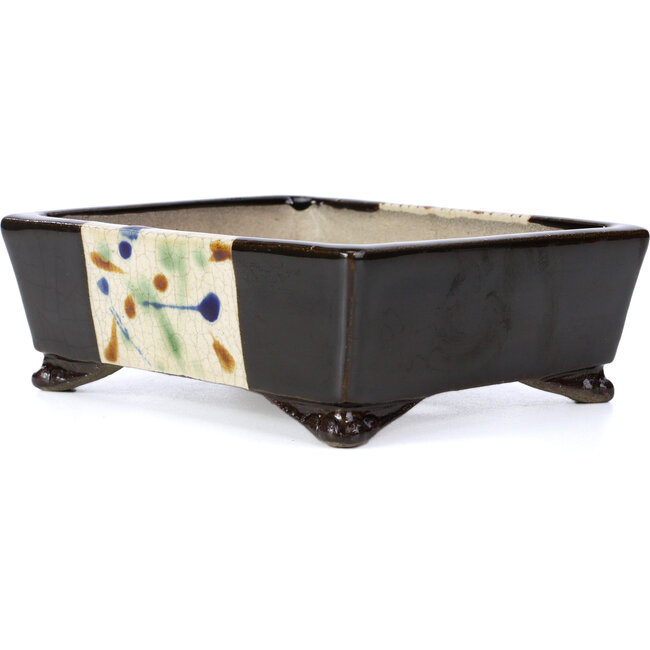 Maceta de bonsái marrón rectangular de Terahata Satomi Mazan - 157 x 133 x 54 mm
