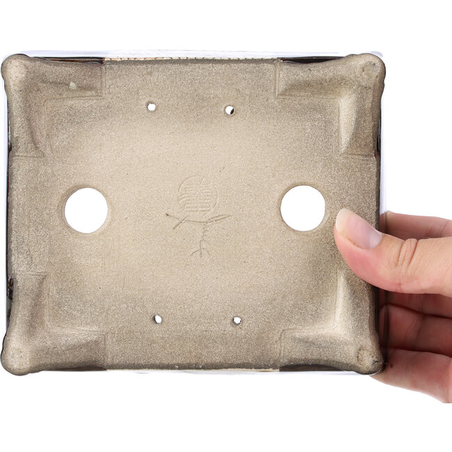 Rectangular brown bonsai pot by Terahata Satomi Mazan - 157 x 133 x 54 mm