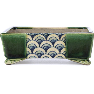  Satomi Mazan, Mazan Terahata Pot à bonsaï vert rectangulaire 157 mm par Terahata Satomi Mazan, Tokoname, Japon