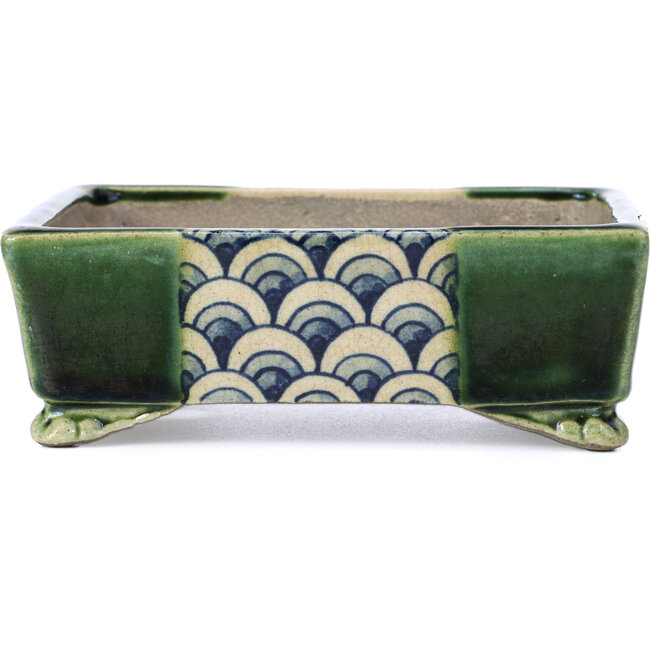 Rechteckige grüne Bonsaischale von Terahata Satomi Mazan - 157 x 130 x 54 mm
