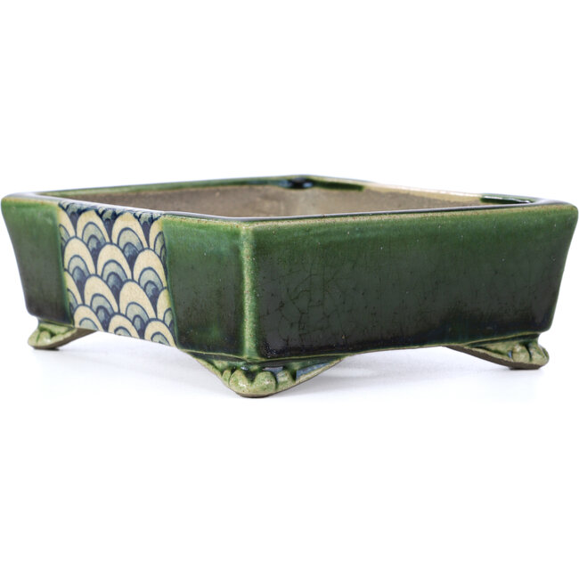 Maceta de bonsái verde rectangular de Terahata Satomi Mazan - 157 x 130 x 54 mm